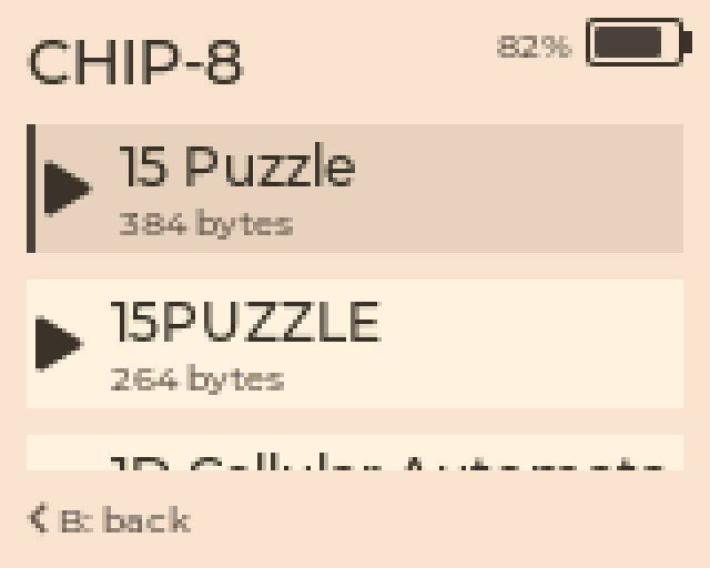 Экран 3 — Список игр выбранной системы (CHIP-8)
